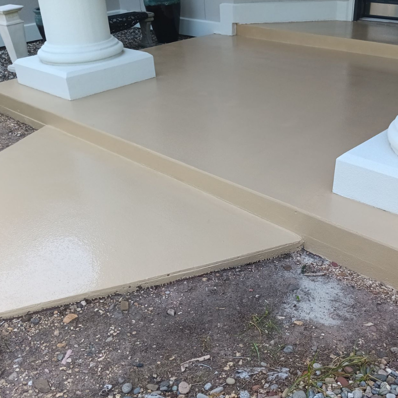 Solid color concrete coatings front walk way in Northwest Arkansas